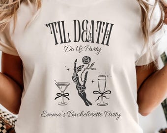 Comfort Colors Til Death Do Us Party Bachelorette Party Shirt, Spooky Bridesmaids Gift, Bride or Die, Goth Bachelorette Tee, October Bride