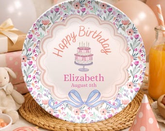Personalized Floral Birthday Plate, Girls Birthday Cake Plate, Celebration Plate, Custom Happy Birthday Plate, Teen Girl Birthday Gift