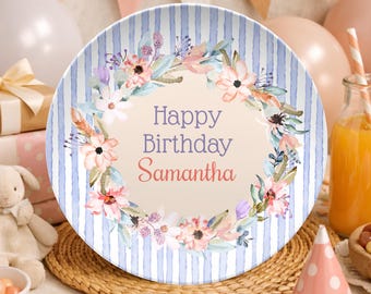 Personalized Floral Birthday Plate, Unbreakable Custom Cake Plate, Keepsake Kids Happy Birthday Plate, Pretty 1st Birthday Smash Cake Plate