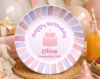 Personalized Pink Happy Birthday Plate, Girls Pink Birthday Plate, Celebration Plate, Custom Happy Birthday Cake Plate, Teen Birthday Gift