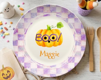 Personalized Kids Halloween Plate, Custom Babys 1st Halloween Gift, Toddler Dinner Plate, Kids Halloween Gift, Pumpkin Plate, Grandkids Gift