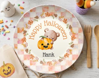 Personalized Kids Halloween Plate, Custom Babys 1st Halloween Gift, Toddler Dinner Plate, Kids Halloween Gift, Pumpkin Plate
