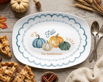 Personalized Fall Serving Platter, Custom Turkey Platter, Autumn Hostess Gift, Thanksgiving Dinner Host Gift, Fall Decor, Last Name Plate,