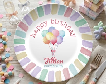 Personalized Balloon Birthday Plate, Girls Birthday Cake Plate, Celebration Plate, Custom Happy Birthday Plate, 1st Birthday Gift