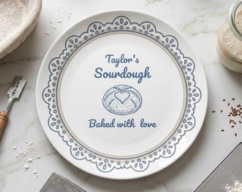 Personalized Sourdough Plate, Baked With Love Platter, Custom Sourdough Gift, Bread Maker Present,  Christmas Gifts for Sourdough Bakers