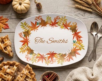 Personalized Fall Serving Platter, Custom Turkey Platter, Autumn Hostess Gift, Thanksgiving Dinner Hostess Gift, Fall Platter Name Plate