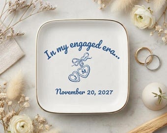 Custom In My Engaged Era Ceramic Engagement Ring Dish, Gift for the Bride, Initials Jewelry Dish, Personalized Jewelry Dish, Ring Holder
