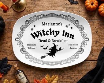 Personalized Witch Halloween Platter, Spooky Halloween Party Plate Serving Tray,  Custom Halloween Plate,  Coven Snack Tray, Hostess Gift