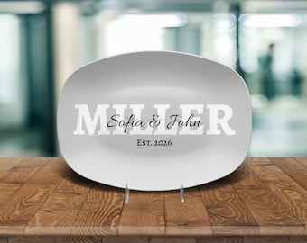 Custom Last Name Platter, Couple Anniversary Gift, Custom Name Plate, Personalized Platter for Wedding, Minimalist Family Name Plate
