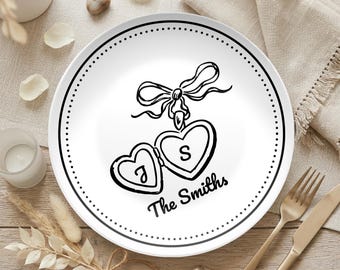 Custom Wedding Cake Plate, Personalized Names Date, Newlywed Anniversary Keepsake, Heart Locket Wedding Gift, Wedding Cake Server