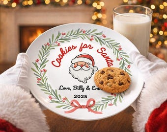 Personalized Cookies for Santa Plate, Christmas Eve Cookies Plate, Gift for Grandkids, Custom Name Plate, Holiday Personalized Plate Gift
