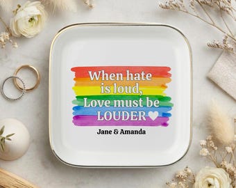 Personalized Pride Ceramic Jewelry Dish, LGBTQ Gift, Gift for Lesbian Couple, Gay Couple Gift, Rainbow Wedding Gift, Engagement Ring Dish