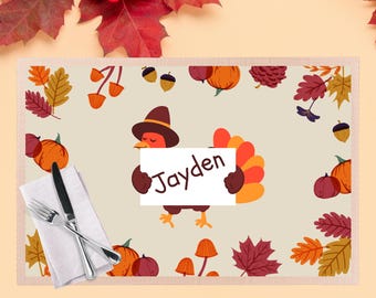 Personalized Thanksgiving Placemat, 12" x 18" Laminated, Kids Place Mat, Kids Thanksgiving Gift, Fall Placemat, Kids Thanksgiving Place Card