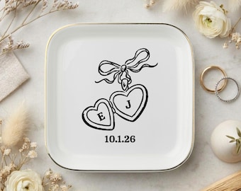 Personalized Ceramic Lockett Engagement Ring Dish, Jewelry Dish, Custom Wedding Ring Dish Initials, Custom Jewelry Holder, New Bride Gift