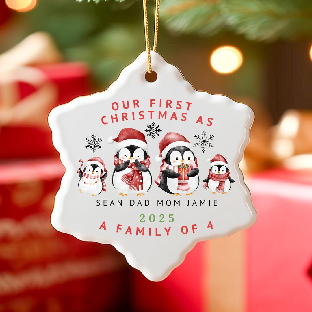 Personalized Penguin Family Ornament 2025: First Christmas, Family of 4 ...