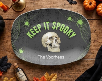 Personalized Skeleton Halloween Platter, Custom Halloween Party Plate, Halloween Charcuterie, Custom Halloween Plate, Hostess Gift Idea