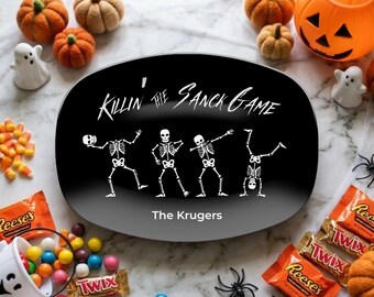 Personalized Dancing Skeletons Halloween Snack Platter, Spooky Custom Halloween Party Plate, Unbreakable Serving Tray,Goth Fall Hostess Gift
