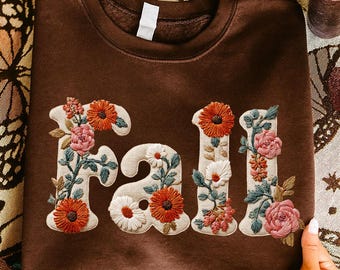 Fall PNG, Preppy Fall PNG, Autumn Png, Trendy Png, Faux Embroidery Flower Png, Pumpkin Season Png, Cute Fall Sweatshirt Design, Boho Png