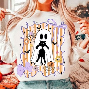 Cat Halloween Ghost Png, Preppy Halloween Spooky Png, Floral Coquette Spooky Png, Boho Halloween Png, Pastel Ghost Png, Halloween Shirt Png