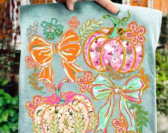 Colorful floral pumpkin bow png, Coquette Pumpkin PNG, Autumn PNG, Faux Glitter Png, brushstroke pumpkin, Girly Png, Trendy thanksgiving png