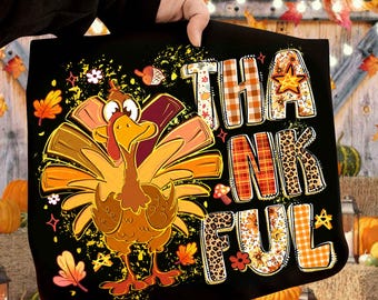 Thanksgiving Thankful PNG, Fall Autumn Png, Trendy Turkey Faux Glitter Coquette Png, Preppy Holiday Doodle Sublimation Digital File