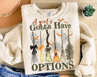 Retro A Girl’s Gotta Have Options Png, Retro Halloween Witches Png, Spooky Season Png, Feeling Witchy Png, Trendy Girly Halloween Png
