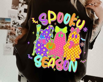 Fantôme d'Halloween néon png, saison effrayante png, preppy Halloween tendance png, coquette fantôme boo mignon png, png pour enfants d'Halloween, ambiance d'Halloween
