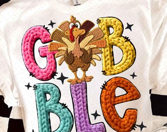Thankful Turkey Gobble Till you Wobble you Latch Hook Yarn Crochet PNG, Thanksgiving Gobble PNG, Bright Turkey Faux yarn Png, Trendy, Autumn