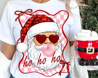 Retro Santa PNG Ho Ho Ho Santa Christmas png, Coquette Christmas Santa png Preppy Xmas Png, Cute Christmas ho ho ho Santa sublimation