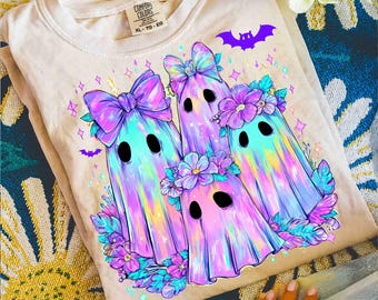 Schillernder Geist Kürbis PNG Kokette Halloween Sublimationsdesign Süßer Girly Gruseliger Jahreszeit Retro Neon Grafik Digitaler Download für Hemden