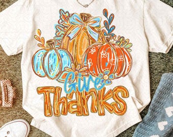 Give Thanks Png, Floral Fall Pumpkin Coquette Png, Coquette Thankful Png, Brushstroke Fall Bow Png, Preppy Thanksgiving Shirt Design
