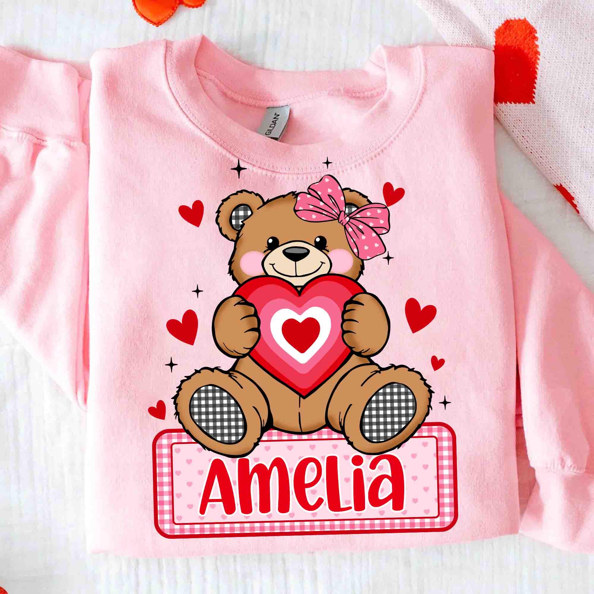 Custom Valentine Teddy Bear PNG, Matching Kids Shirt Design, Camo Bow ...