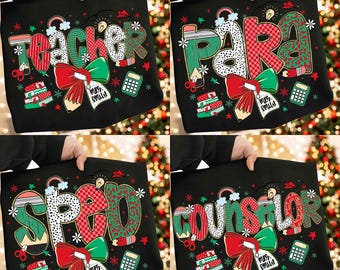 Preppy Christmas Teacher/Para/Sped Coquette Pencil Bow Glitter PNG, Custom Teacher Name Png, Leopard Pencil PNg, Xmas Teacher png