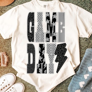 Game Day PNG, Black White Game Day Shirt Design, Checkered Star Football PNG, Retro Sports Sublimation Download