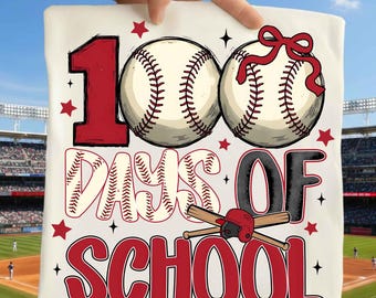 Happy 100 Days Of School Baseball Png, Coquette Bow Png, Sports School Png, Baseball 100th Day Png, Team Spirit Png, Digital Download