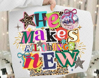 New Year PNG, He Makes All Things New Y2K Collage Clipart, Retro Y2K Shirt Design, 12 New Chapters, Jesus Design PNG, Trendy New Year PNG
