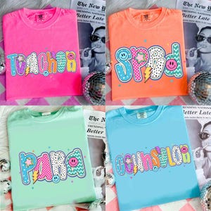 Preppy School Occupation PNG Bundle, Back to School Teacher Sped Para Counselor, Preppy First Day of School Checkered Girly Png, Drawn