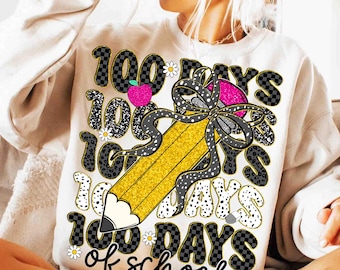PNG con purpurina a cuadros de 100 días de clases, PNG de "Felices 100 días de clases", Lápiz de maestra coqueta, Png de maestra, Diseño de camiseta de 100 días