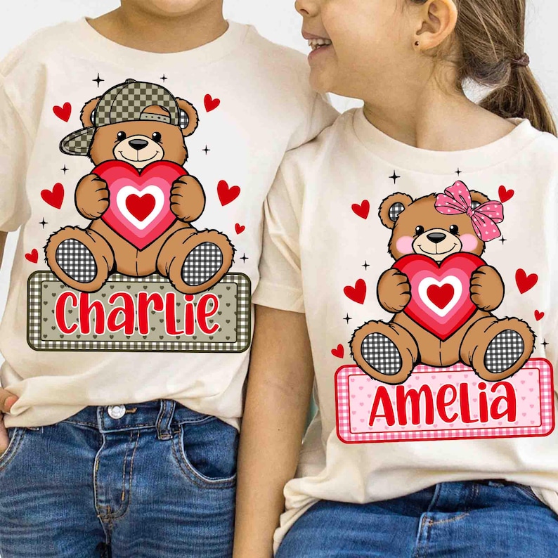 Custom Valentine Teddy Bear PNG, Matching Kids Shirt Design, Camo Bow ...