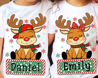 Custom Reindeer Christmas Shirt PNG, Kids Name Reindeer Png, Personalized Xmas Deer Boy Girl Shirt Design, Reindeer Kids Christmas Design