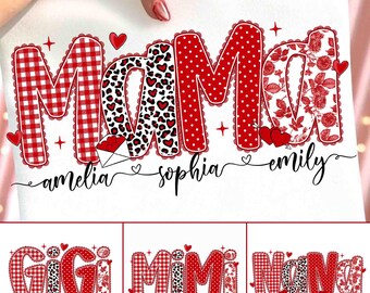 Preppy Mama Valentine Glitter PNG-paket, Mimi Nana Gigi Valentine PNG, Leopardrutig Valentine PNG, Hjärta Valentine PNG, Kärlek XOXO PNG