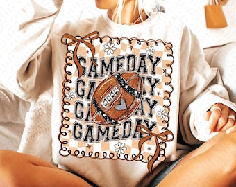 Football Game Day Coquette PNG, Preppy Football Shirt Design, Girly Fall Football Mom Sublimation, Football Bow Png, Touchdown Season Png