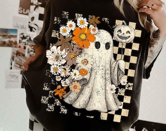 Halloween herfstspook png, girly pompoen png, boho bloemen herfst png, Halloween png, herfstsfeer png, spookachtig seizoen png, boo png