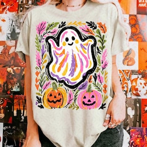Preppy Halloween Ghost Png, Cute Boo Ghost Coquette Png, Floral Spooky Season Png, Pastel Halloween Shirt Design, Boho Pumpkin Sublimation