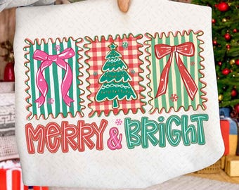Coquette Christmas Png, Merry and Bright Png, Preppy Christmas Tree png, Sublimation PNG, Distressed Christmas Shirt PNG, Girly, Brushstroke