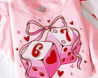Preppy Six Seven Valentine PNG, Dice 6 7 Clipart, Funny Coquette Valentine Shirt Design, Playing Cards Valentine PNG Download