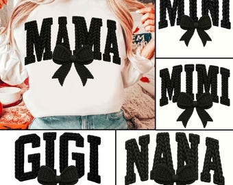 Crochet MAMA Png Bundle, Faux Yarn Bow Png, 3D Crochet Mama Mini Gigi png bundle, Cozy Knitted Coquette PNG, Sublimation Digital Download