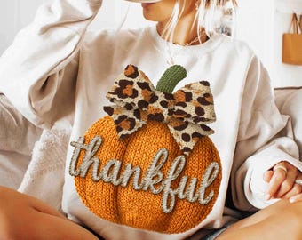 Latch Hook Yarn Crochet Pumpkin PNG, Thanksgiving Png, Faux Yarn Png, Thankful Png, Leopard Fall Png, Sublimation Design, Give Thanks Png