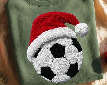 Christmas Soccer Png, Game Day Santa Hat Png, Latch Hook Yarn Holiday Sublimation, Faux Yarn Xmas Shirt, Crochet Sports, Digital Download