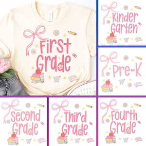 Preppy Back to School PNG Bundle, Teacher Coquette First Day of School Shirt Design, Girly Pink Bow Sublimation, Pre-k 1st/2nd/3rd/4th Grade